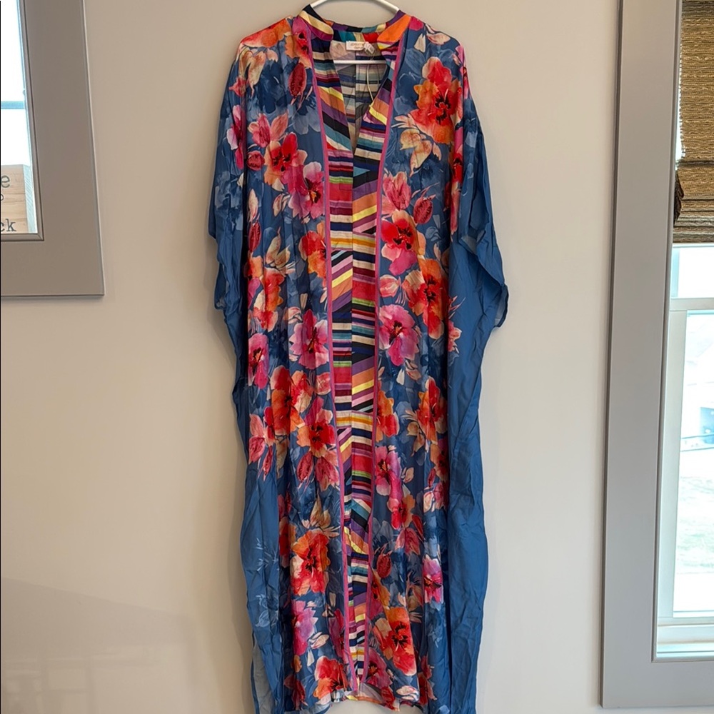 NWT Johnny Was Summer Days Maxi Kaftan Small/ Medium Floral Maxi Silk Boho - Picture 5 of 10